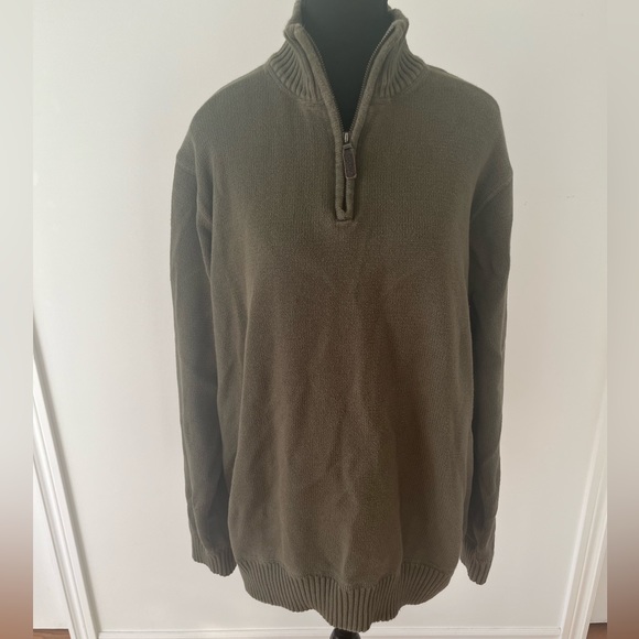 EDDIE BAUER Men’s Quarter Zip Sweater High Neck Leather Tab Pullover - Picture 2 of 5